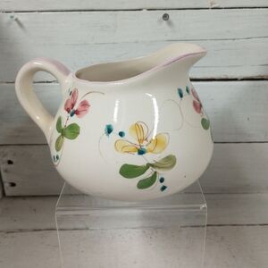 Vintage Handpainted Ceramic Floral Pitcher Made in Portugal Pottery Cottagcore